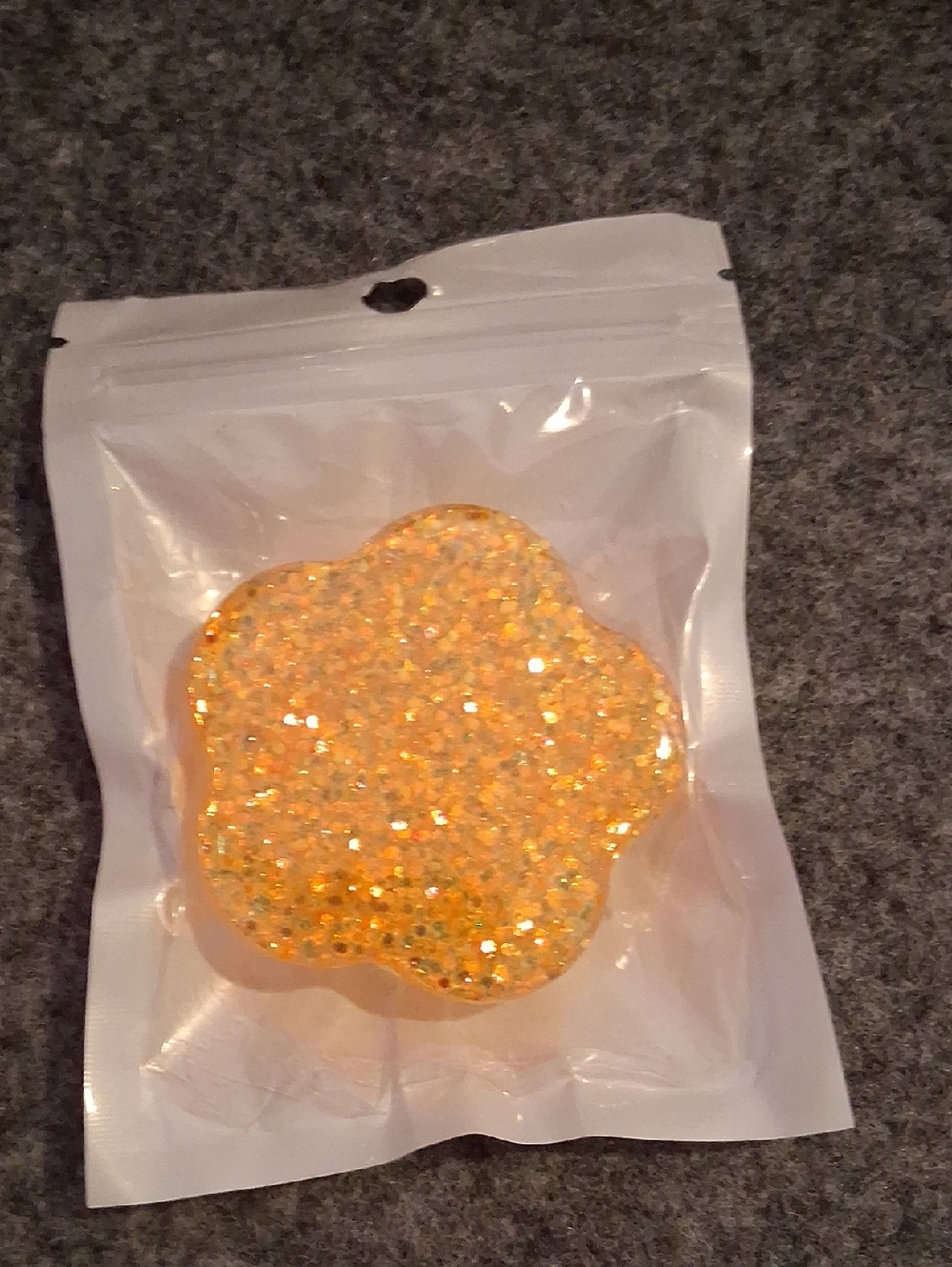 Glittery Flower Resin Phone Stand Paperweight - Yellow Orange